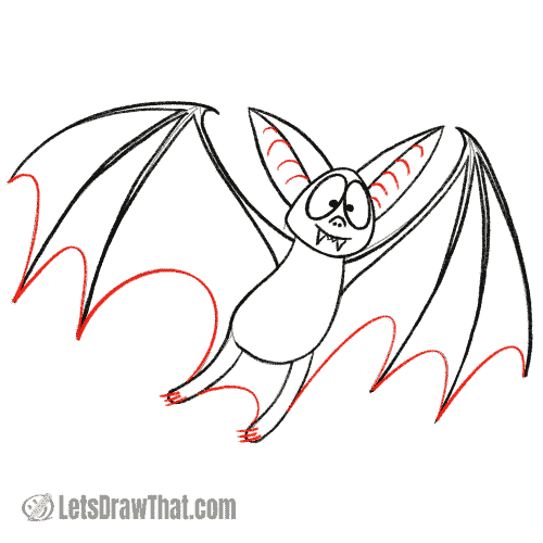 Drawing step: Finish drawing the bat's wings