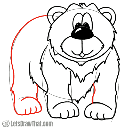 Drawing step: Draw the bear's back and rear leg
