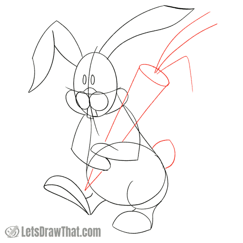 Drawing step: Sketch the carrot and tail