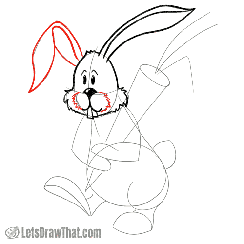 Drawing step: Finish drawing the bunny's face and other ear