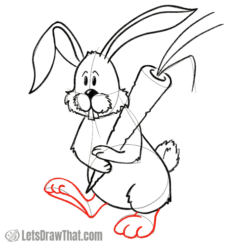 Drawing step: Draw the bunny's feet and legs