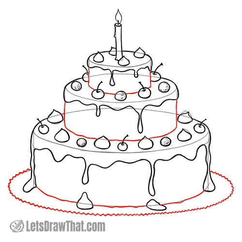 Drawing step: Draw the cake layers and the plate