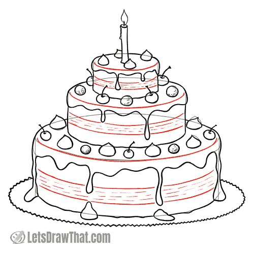 Drawing step: Draw the middle cream cake layers