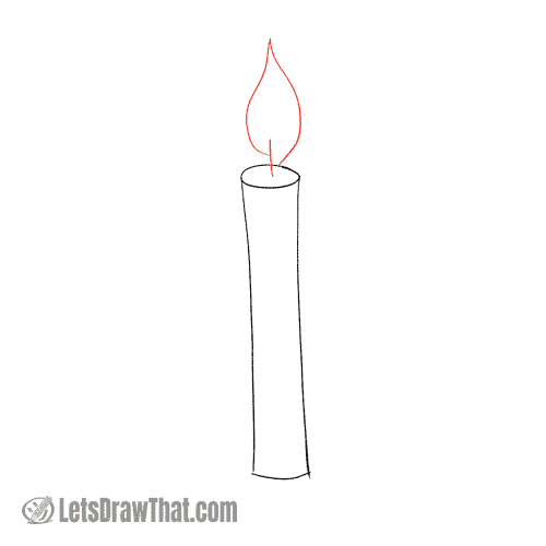 Drawing step: Sketch the candle wick and flame