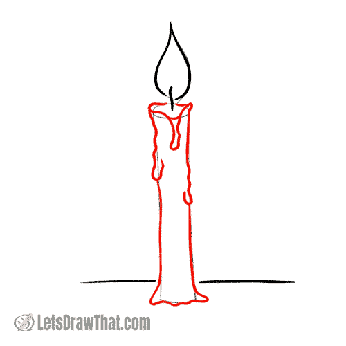 Drawing step: Draw a candle with a dripping wax