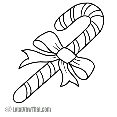 How to draw a candy cane: finished outline drawing