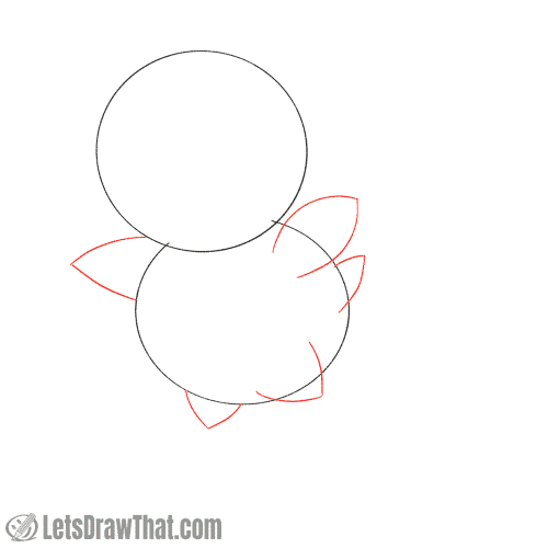 Drawing step: Sketch the chick's wings, tail and thighs