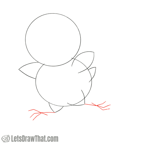 Drawing step: Sketch the chick's legs