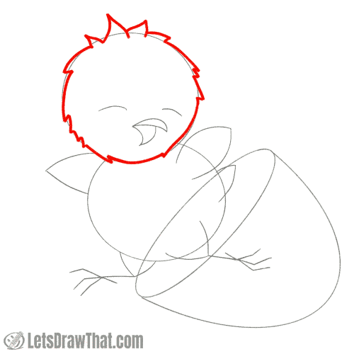 Drawing step: Draw the chick's head