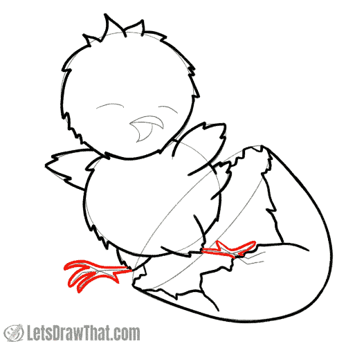 Drawing step: Draw the chick's feet