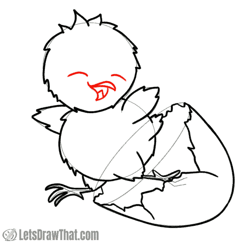 Drawing step: Draw the chick's face and beak