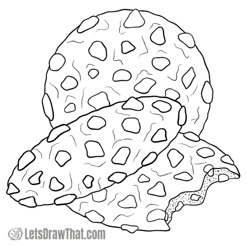 How to draw a pile of cookies: finished outline drawing