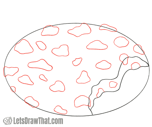 Drawing step: Sketch the choc chips on the cookie