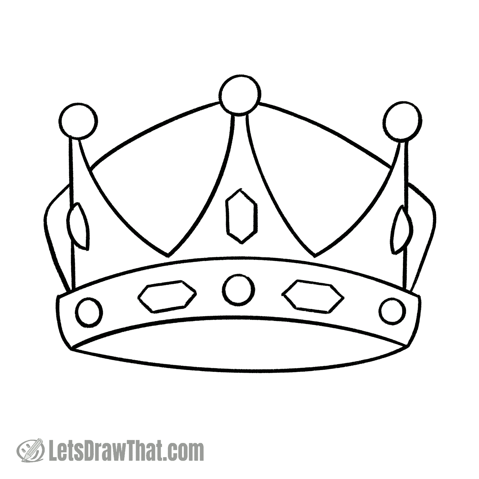 How to draw a crown: finished outline drawing