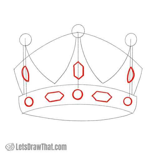 Drawing step: Outline the crown jewels