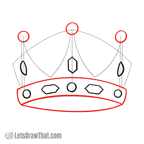 Drawing step: Draw the crown headband and top circles
