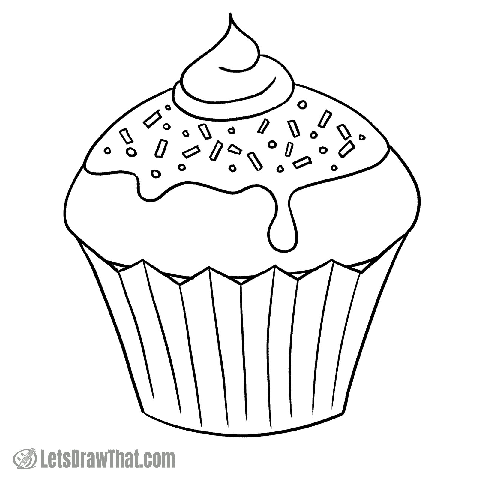 How to draw a cupcake: finished outline drawing
