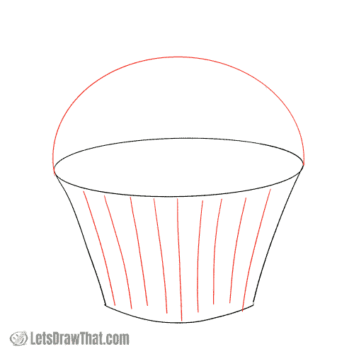 Drawing step: Sketch the muffin and cup folds