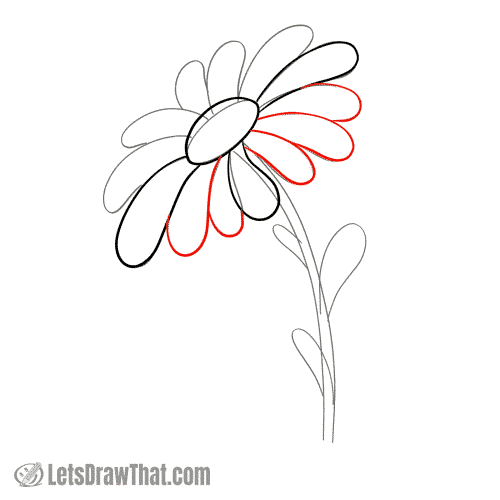 Drawing step: Draw the remaining petals on the lower half