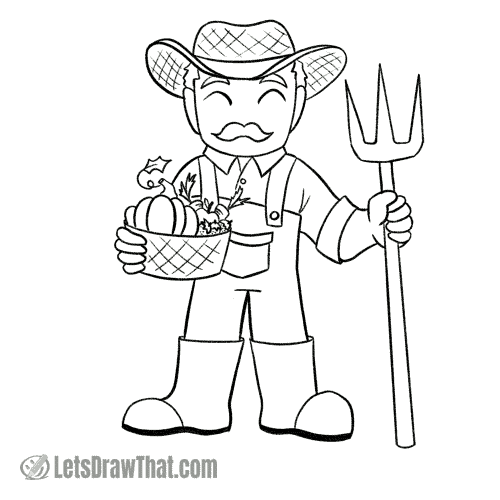 How to draw a farmer: finished outline drawing