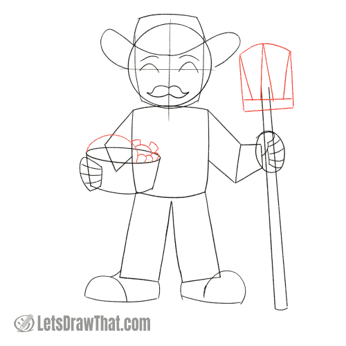 Drawing step: Sketch in the produce and the tines