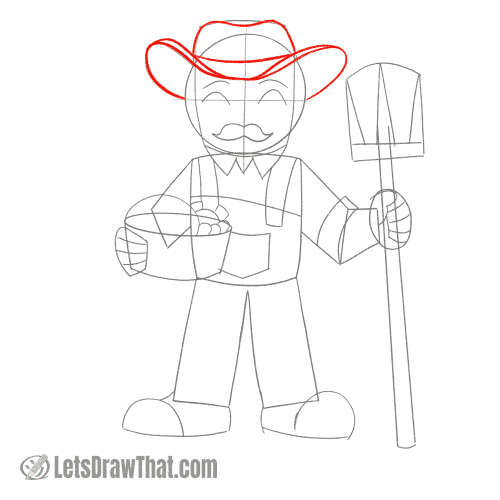 Drawing step: Draw the farmer's hat