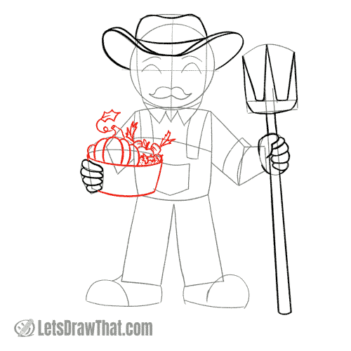 Drawing step: Draw the basket and the harvest in it