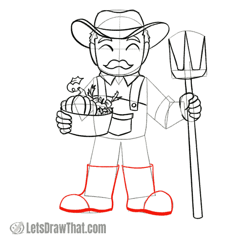 Drawing step: Draw the farmer's gumboots
