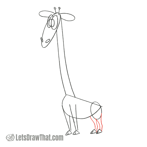 Drawing step: Finish the giraffe's hind legs