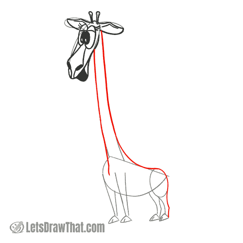 Drawing step: Draw the giraffe's neck and back