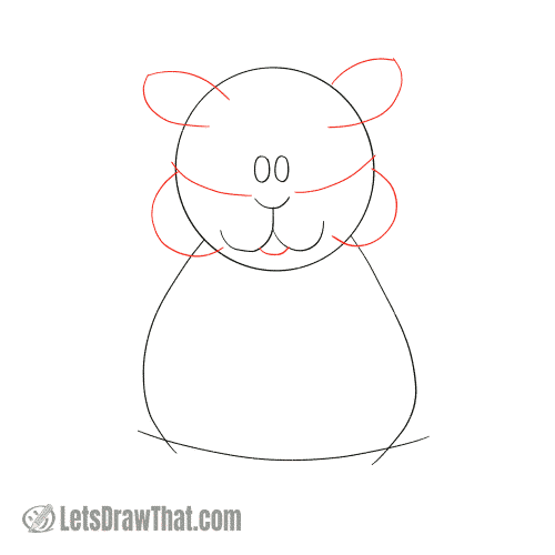 Drawing step: Sketch the hamster's ears and cheeks