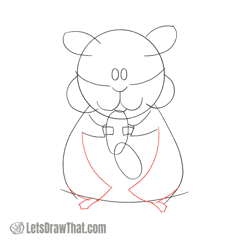 Drawing step: Sketch the hamster's legs and feet