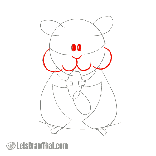 Drawing step: Draw the hamster's face and cheeks