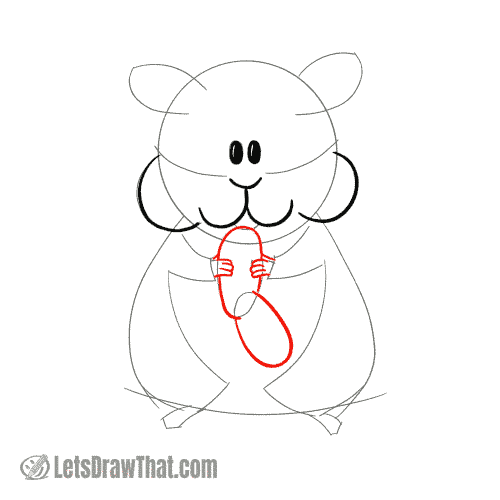 Drawing step: Draw the peanut and hands