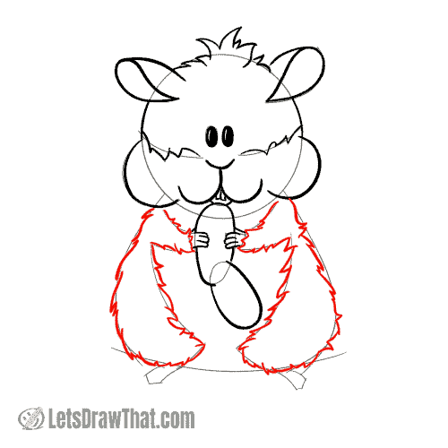 Drawing step: Draw the hamster's arms and legs