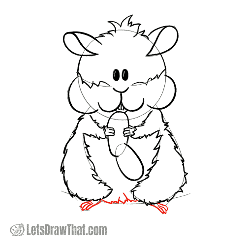 Drawing step: Draw the hamster's feet