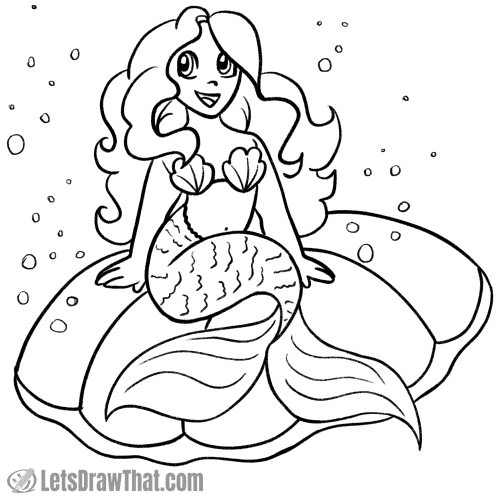 How to draw a mermaid: finished outline drawing