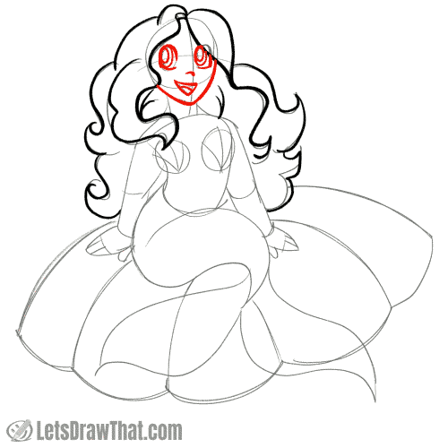 Drawing step: Draw the eyes, mouth and nose