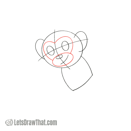 Drawing step: Draw the monkey’s “face mask”