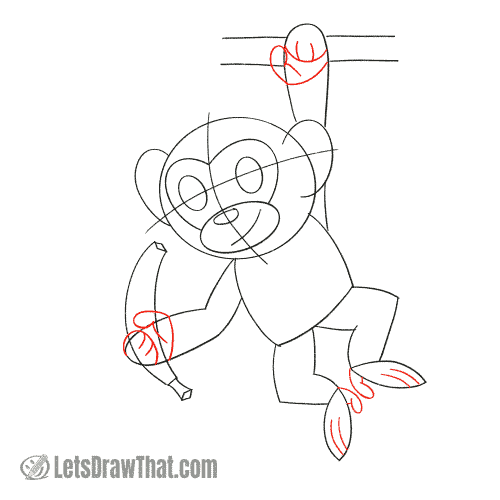 Drawing step: Sketch the hands and feet
