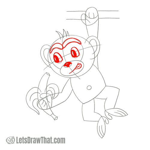 Drawing step: Outline the monkey’s face