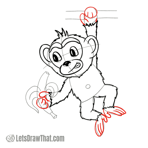 Drawing step: Outline the hands and feet