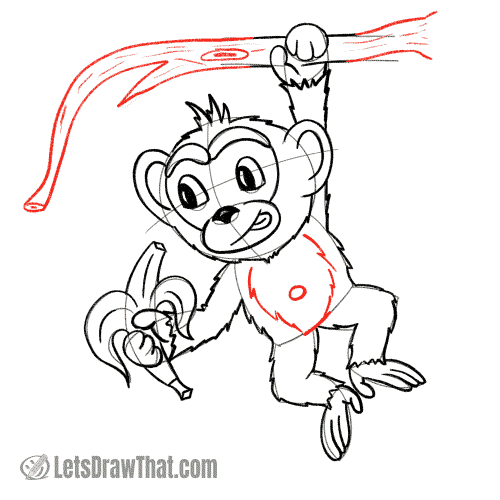 Drawing step: Draw tree branch and tummy