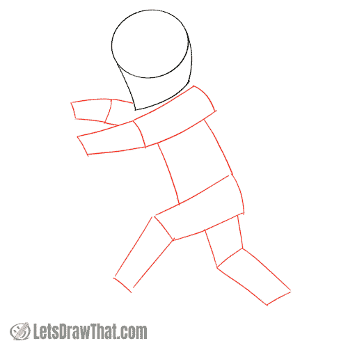 Drawing step: Draw the mummy's body from simple rectangles