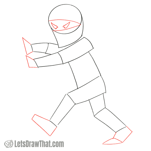 Drawing step: Add the mummy's eyes, hands and feet
