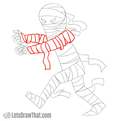 Drawing step: Draw the bandages on the arms