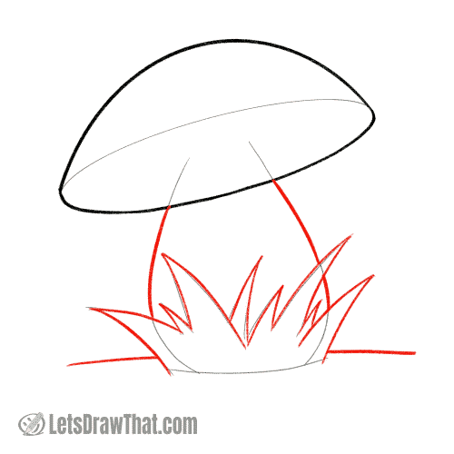 Drawing step: Outline the grass and the stem
