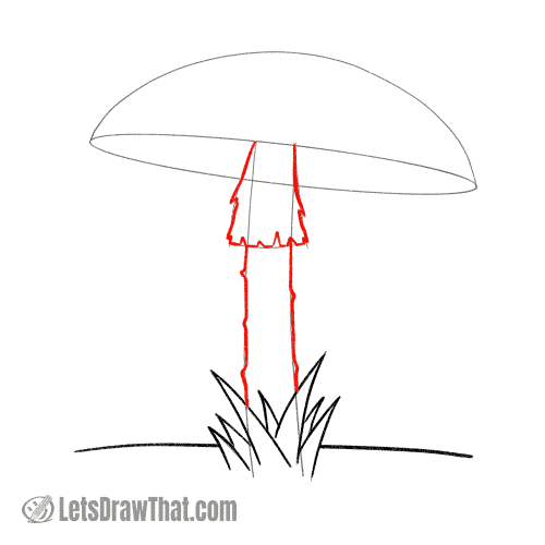 Drawing step: Draw the mushroom stem and ring