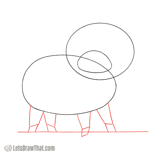 Drawing step: Sketch the pig’s legs