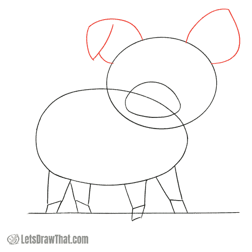 Drawing step: Draw the pig’s ears